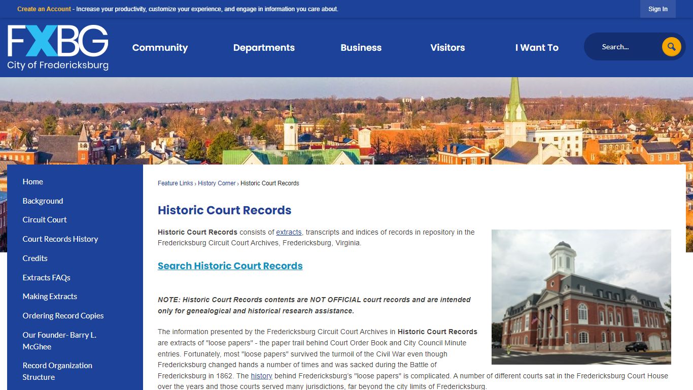 Historic Court Records | Fredericksburg, VA - Official Website