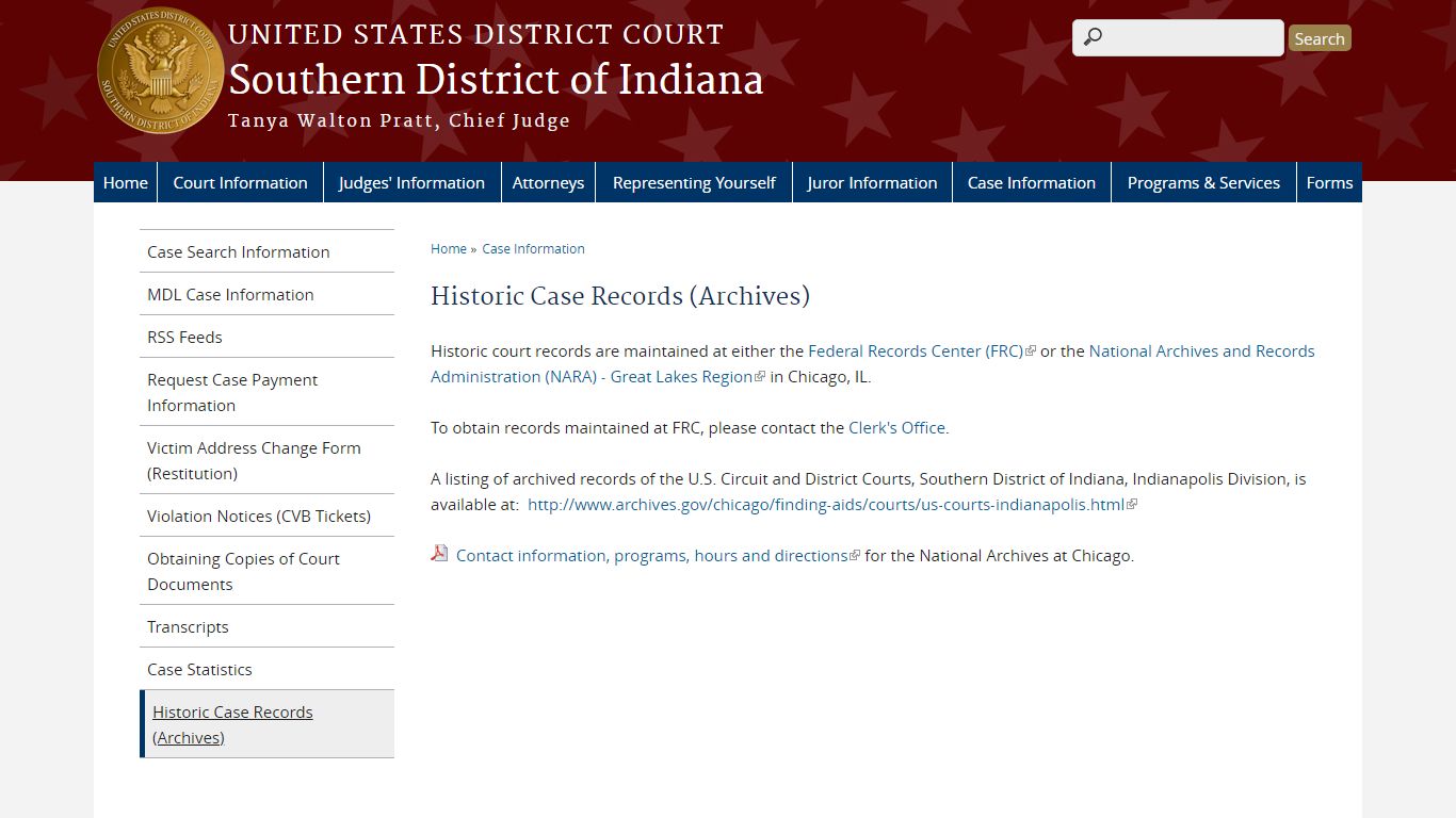 Historic Case Records (Archives) | Southern District of Indiana ...